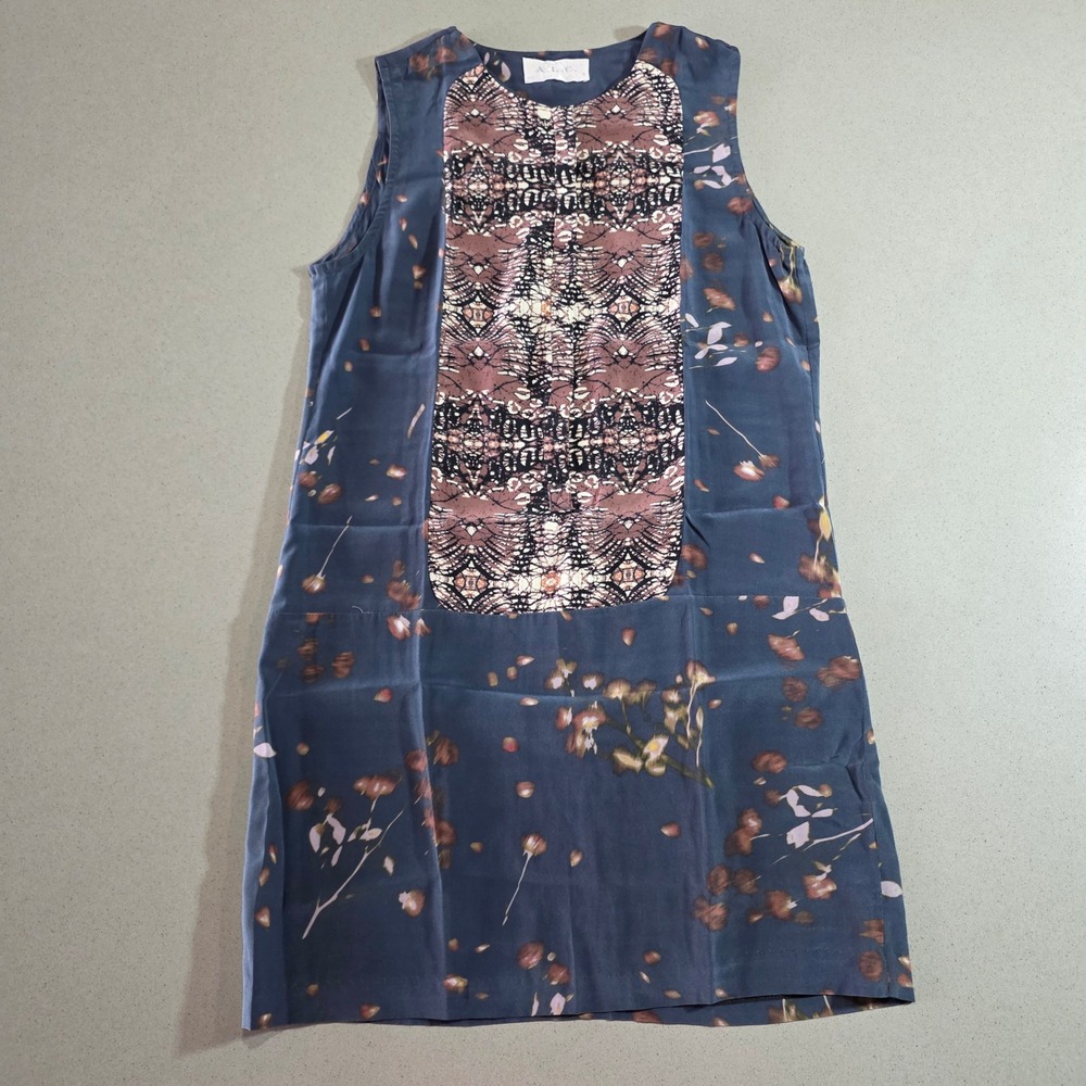 A.L.C. Mixed Print Silk Sleeveless Shift Dress Blue Brown Size 0
